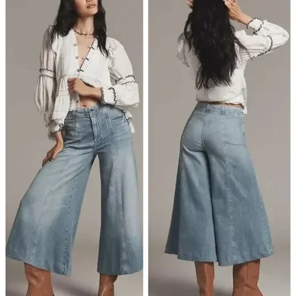 NEW PILCRO by Anthropologie Grassland Mid-Rise Wide-Leg Crop Jeans Size 29, $148 - Picture 2 of 11